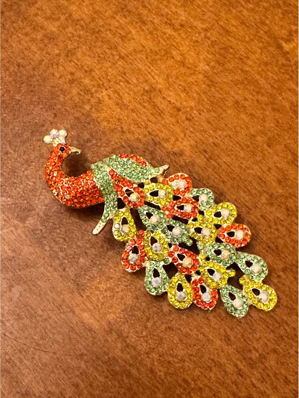 Vintage Peacock Rhinestone Brooch Pin Multicolor 614